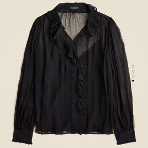 J.Crew Ruffle Button-Up shirt in black crinkle chiffon Size 4